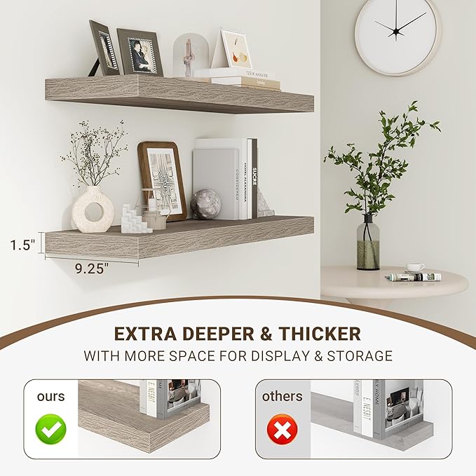 48 Inch Floating Shelves, 3D Textured Wood Grain, 48