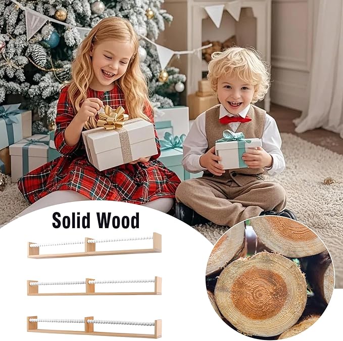 Nursery Bookshelf,Set of 3 White Wood Floating Bookshelf for Kids,Nursery Shelves for Wall,Bathroom Decor, Kitchen Spice Rack (White 3)