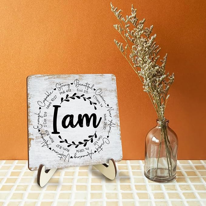 Inspirational Sign Rustic Desk Decor Decorative Christian Encouragement Religious Bible Verse Faith Decoration for Home Farmhouse Office Bathroom Table Shelf Counter Tiered Tray Plaque with Wood Stand