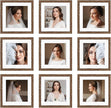 8x8 Picture Frame Set of 9, Display Pictures 4x4 with Mat or 8x8 without Mat, Multi Collage Gallery Square Photo Frames for Wall or Tabletop,Distressed Brown
