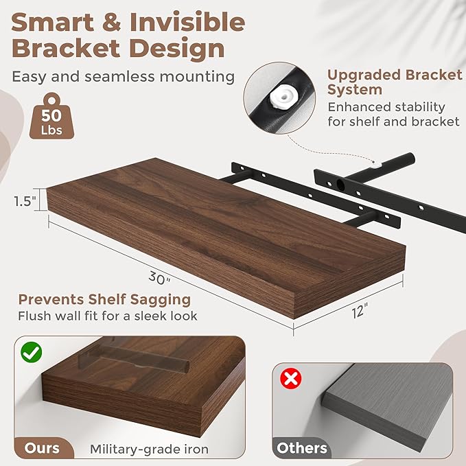 30 Inch Floating Shelves for Wall Set of 2, 12