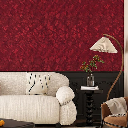Wallercity Deep Red Velvet Peel and Stick Wallpaper Flocking Fabric Contact Paper for Jewelry Box Dresser Cabinets Self Adhesive Wine-red Felt Flocking Wall Paper for Shelf Liner Drawers 15.8''x236''