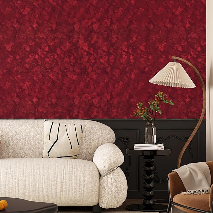 Wallercity Wine-Red Flocking Fabric Wallpaper Peel and Stick Soft Velvet Contact Paper for Cabinets Dresser Top Deep Red Felt Cloth Wall Paper for Shelf Liner Jewelry Boxes Frame Decor 15.8''x78.7''