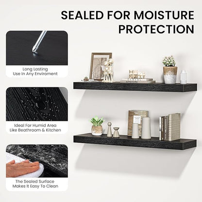 Floating Shelves for Wall, 40" W x 8" D x 1.5" H, Wooden Wall Mounted Display Shelves with Invisible Brackets for Living Room, Bedroom, Bathroom, Kitchen Decor and Storage, Set of 2, Black