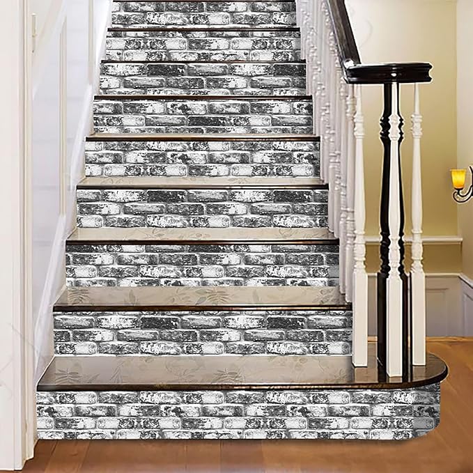 Yancorp 32.8ft Brick Wallpaper Peel and Stick Contact Paper Waterproof Self-Adhesive Eeasy Peel Off Wallpaper White Grey