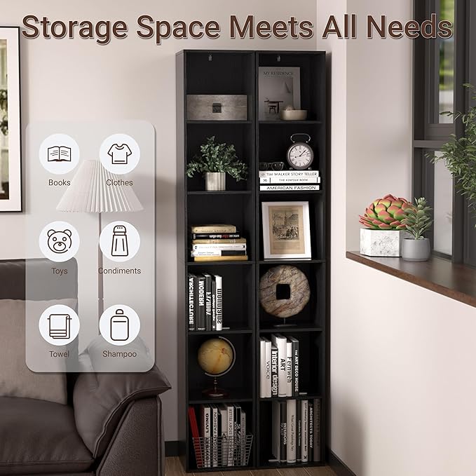 6 Cube Storage Organizer, 6 Tier Cube Low Bookcase Freestanding Storage Display Organizer, Six-Cubes Open Shelf Bookshelf for Home Office (Black, 6-Cube)