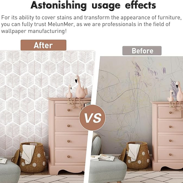 MelunMer Pink Modern Peel and Stick Wallpaper Boho Removable Self Adhesive 787''L 17.3''W Wallpaper for Bedroom/Bathroom Waterproof Contact Paper for Cabinets/Drawers Geometric Contact Paper Pink