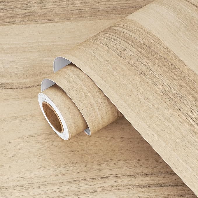 Wallercity Light Brown Wooden Wallpaper Peel and Stick Oak Wood Contact Paper for Countertops Removable Peel and Stick Wallpaper Waterproof Vinyl Wood Grain Contact Paper for Cabinet Desk 15.8x78.7 IN