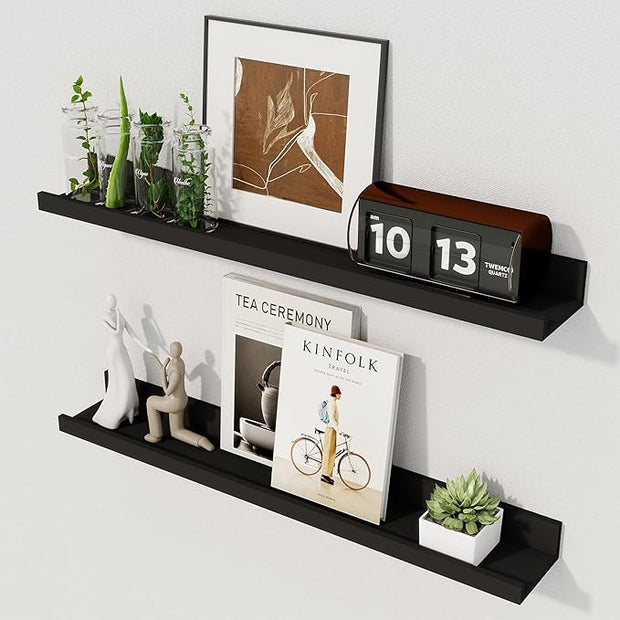 Axeman Picture Ledge Shelf | 24 Inch Floating Shelves Set of 2 | Black Wall Shelves with Lip | Black Picture Shelf for Wall with Ledge | Photo Ledges 24 Inch