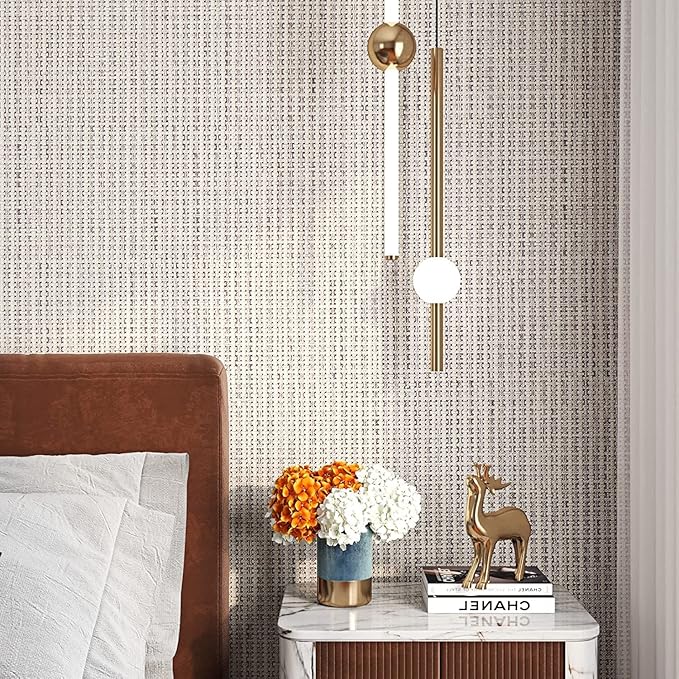 FunStick 24"x200" Grey Grasscloth Peel and Stick Wallpaper for Bathroom Waterproof Linen Fabric Wall Paper Textured Self Adhesive Geometric Wallpaper Removable Contact Paper for Cabinets Walls Drawers