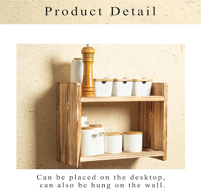 Large 2-Tier Wood Spice Rack, 15.7×7.9×12 a countertop Organizer for Kitchen and Bathroom Storage, Display of Cosmetics 2