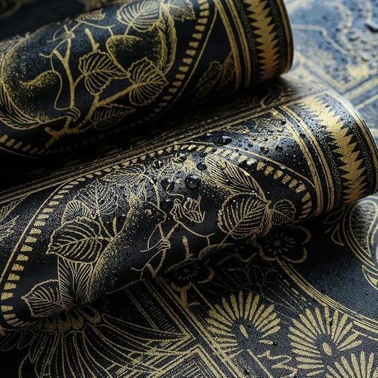 Erfoni Black and Gold Wallpaper Vintage Peel and Stick Wallpaper Special Animals Pattern Contact Paper Stick and Peel Self Adhesive Removable Wall Paper for Countertop Cabinets Covering 78.7"x17.7"
