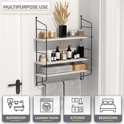 Sorbus 3-Tier Floating Bathroom Shelves for Wall - Wood Wall Storage for Towels, Over The Toilet Storage Cabinet, Gaming Floating Shelves, Bathroom Accessories, and Home Decor (White)
