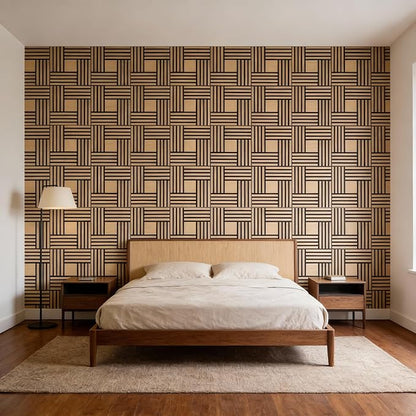 WoveN SounD Artisan Acoustic Wall Panels, 16 Pack 12x12 Inch, Wood Veneer Carved Sound Proof Wall Decor, Self-Adhesive for Home, Studio, Office & Focus Zones, Metre, Natural Oak