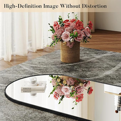 OLIXIS Arched Full Length Black Mirror 59.1"x16" for Bedroom, Full Body Mirror with Stand, Hanging or Leaning for Wall, Aluminum Alloy Thin Frame Floor Standing for Living Room