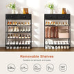 Shoe Rack, 5 Tier Shoe Organizer with 2 Drawers, Metal Shoe Storage for 16-20 Pairs of Shoes with Fabric Shelves and Wooden Top, Narrow Shoe Shelf for Closet Entryway Black