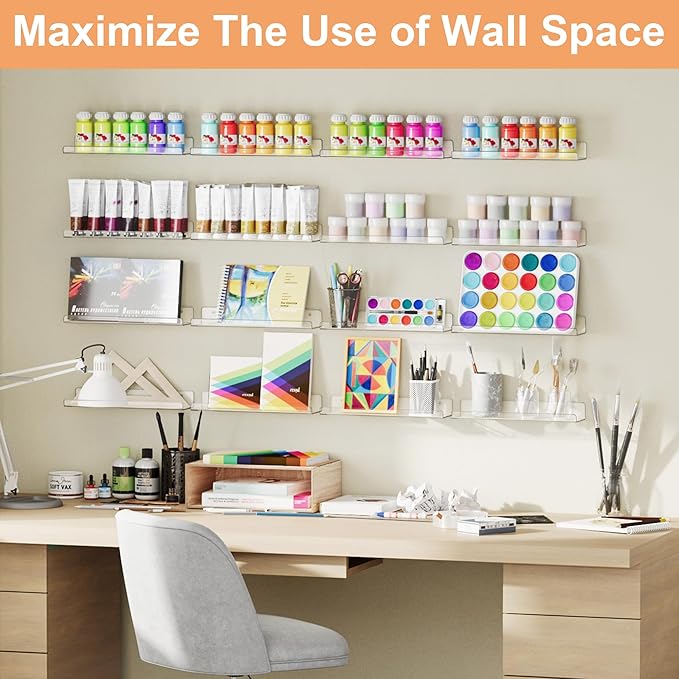 upsimples 12 Pack Acrylic Shelves Wall Organizer and Storage, 15