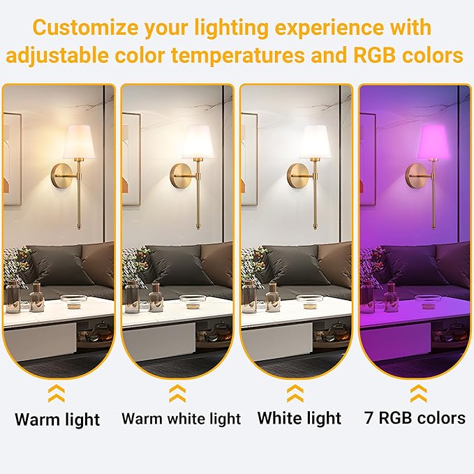 Peel and Stick Wall Sconces, Stick On Wall Sconce Set of 2, Battery Operated Wireless Wall Light, No Drill Adhesive Wall Lamp, Corn Bulb with 10000mAh Rechargeable Battery, Bedroom Wall Decor