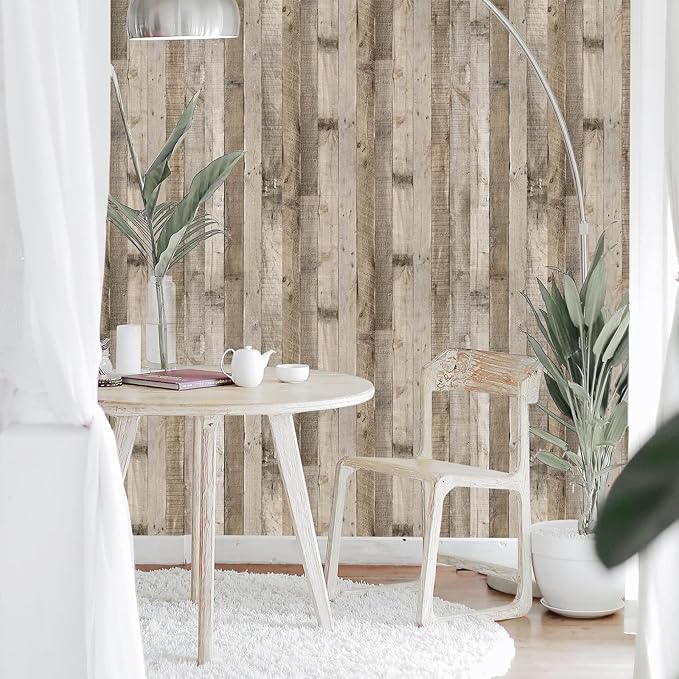 Yun-aeon Natural Wood-Grey Wood Contact Paper Peel and Stick Wallpaper 34.6
