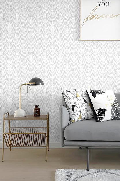 Safiyya Peel and Stick Wallpaper Geometric Contact Paper Light Grey Modern Wall Paper Boho Self Adhesive Removable Wallpaper for Bedroom Vinyl Rolls 17.3"x78.7"