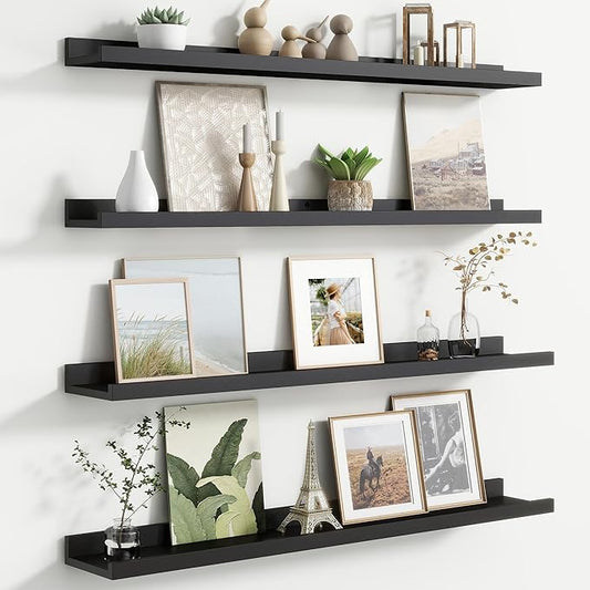 Floating Picture Ledge Shelves Set of 4, 36 Inch Shelves with Lip - Large Nursery Book Shelf for Toys Storage, Kids Bookshelf - Wall Mounted Living Room Bedroom Decor Frames