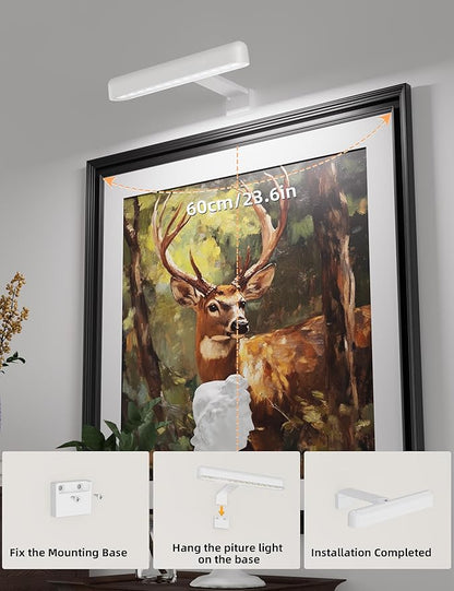 VOLISUN Picture Lights for Wall, Rechargeable Picture Light Battery Operated, 3 Color Temperatures Cordless Picture Light with Remote, Art Lighting for Paintings, Gallery, Portrait, 3 Pack (White)