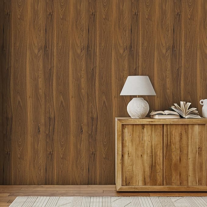 Wood Contact Paper with Tools, Peel and Stick Wallpaper Thicken for Countertops, Vintage Wood Grain Wallpaper Waterproof, Natural Wood Brown Self-Adhesive Removable Vinyl Film 15.7 in X 393 in