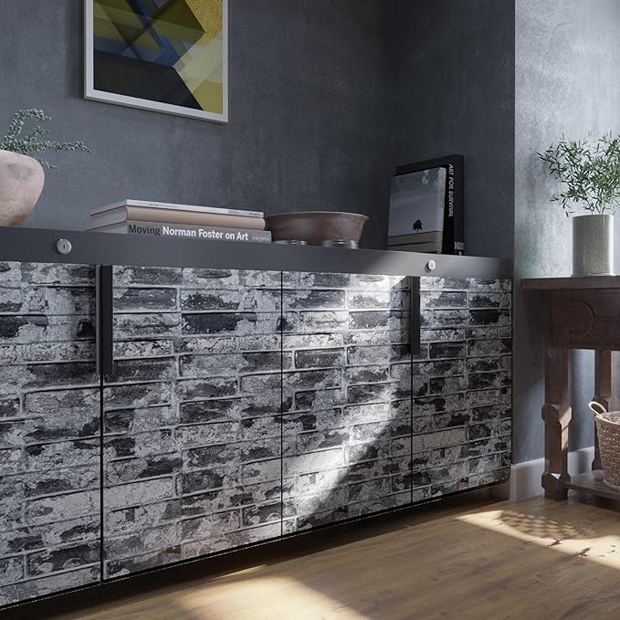 VEELIKE 15.7''x118'' Grey Brick Wallpaper Peel and Stick 3D Textured Faux Brick Wall Paper Self Adhesive Removable Waterproof Rustic Brick Contact Paper for Walls Bedroom Backsplash Cabinet Backdrop