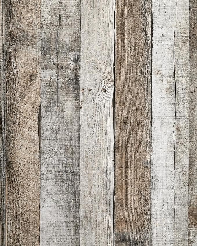 Yun-aeon Natural Wood-Grey Wood Contact Paper Peel and Stick Wallpaper 34.6
