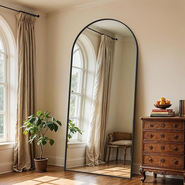 Full Length Mirror, 71" x 32" Arched Full Body Mirror Large Standing Floor Mirrors, Mirrors for Bedroom, Bathroom, Living Room Standing or Wall Leaning, Black