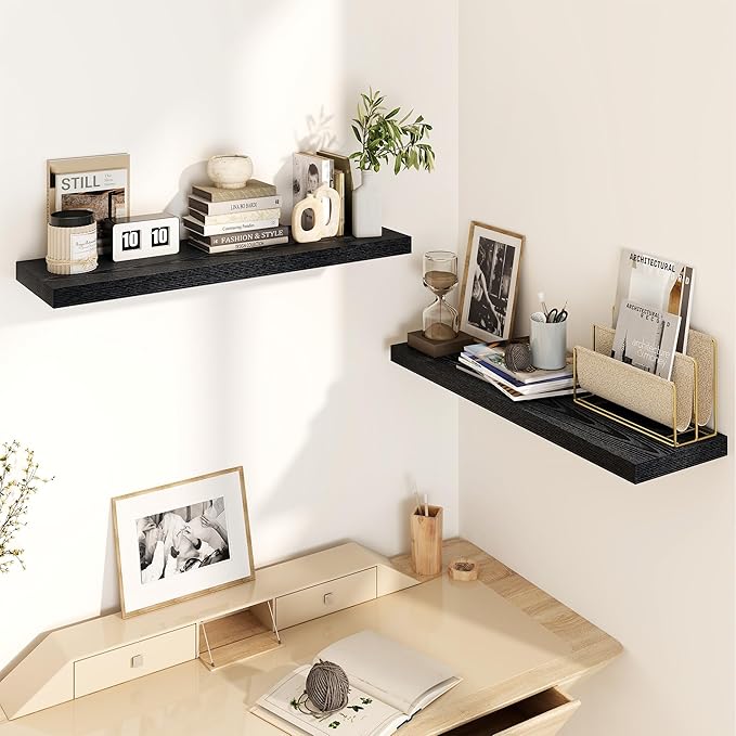 30 Inch Floating Shelves, Rustic Floating Wall Shelves 8 Inch Deep, 30 x 8 Floating Shelves for Home Decor, Deep Display & Storage Shelves for Kitchen, Bathroom, Living Room, Black Color, Set of 2