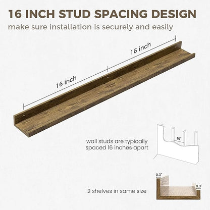 Axeman 36 Inch Floating Shelves | Picture Ledge Shelf Set of 2 | Rustic Brown Wall Shelves with Lip | Brown Picture Shelf for Wall with Ledge | Photo Ledges 36 Inch