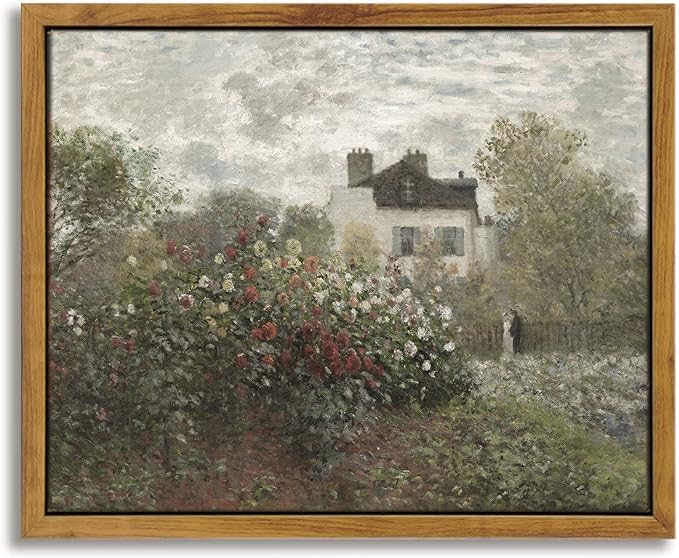 InSimSea Framed Canvas Wall Art Vintage Decor, Monet Flower Garden Painting Prints, Vintage Room Decor, Wall Decor Living Room Bedroom Kitchen Office Room Decor, 8