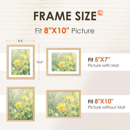 FIXSMITH 8x10 Picture Frame Bulk-4 Pack, Photo Frame with HD Plexiglass, Display Pictures 5x7 with Mat or 8x10 Without Mat, Natural Picture Frames Collage Wall Decor, Wall & Tabletop Picture Frames