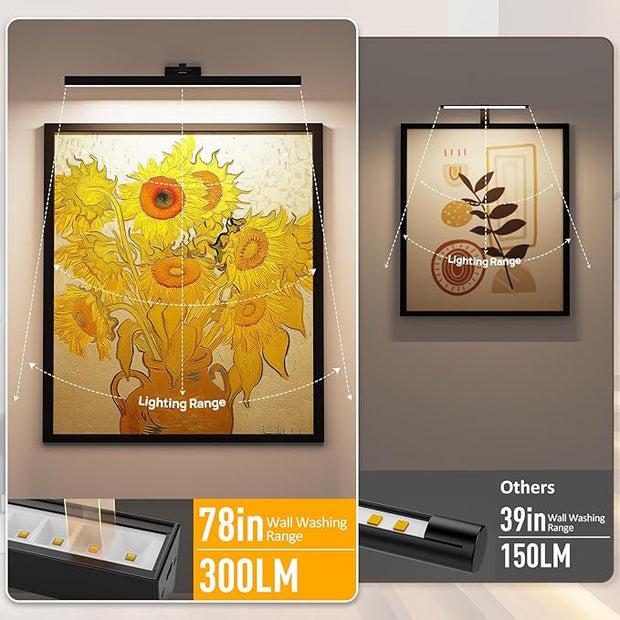 Picture Lights for Wall, Battery Operated Picture Light 24in Gallery Light for Paintings CCT Dimmable Recharging Battery Wall Light with Remote Control for Living Room Gallery Dartboard
