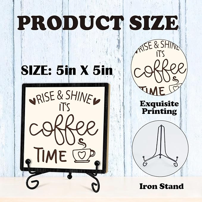 Coffee Desk Decor Sign, Coffee Time Sign With Stand For Farmhouse Home Kitchen Table, Wine Sign For Farmhouse Home Kitchen Bar Shelf Table, Gifts For Family Friend Coworker-09