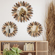 3 Pcs Boho Wall Decor Round Sunburst Mirror Boho Circle Mirror with Rustic Wood Frame Decorative Hanging Wall Art for Farmhouse Home Decor,17 Inch and 12 Inch(Tril Color)