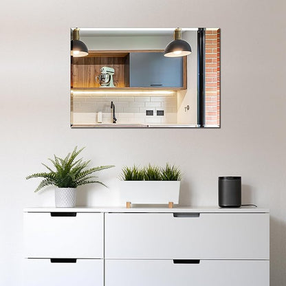 Frameless Bathroom Mirror for Wall, Rectangle Beveled Edge Mirror for Over Sink, Tempered Glass, Shatterproof, Hangs Horizontally or Vertically for Living Room, Entryway, Restroom, 24" x 16"