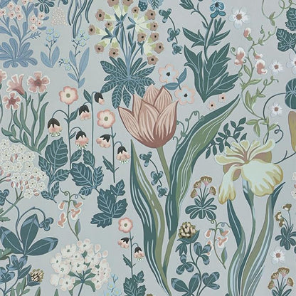 Peel and Stick Wallpaper Vintage Wall Paper Gray Blue Floral Contact Paper Removable Wallpaper 17.3"x393.7" Leaf Flower Self Adhesive for Bedroom Drawer Decor Vinyl Rolls