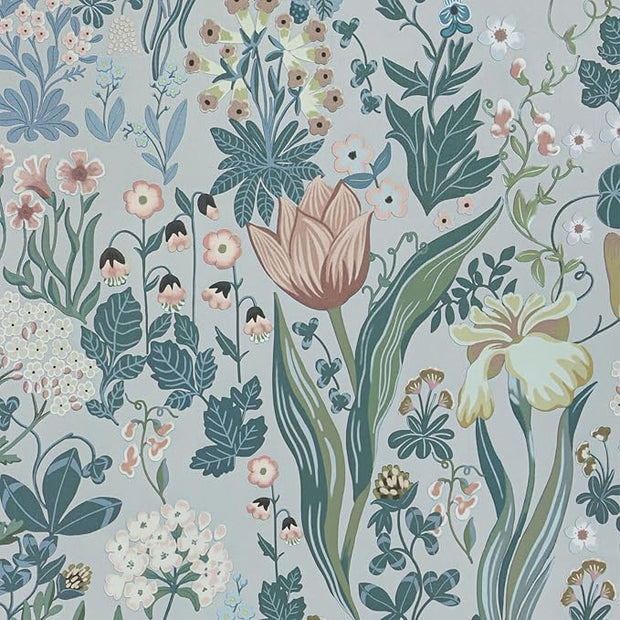 Peel and Stick Wallpaper Vintage Wall Paper Gray Blue Floral Contact Paper Removable Wallpaper 17.3"x78.7" Leaf Flower Self Adhesive for Bedroom Drawer Decor Vinyl Rolls
