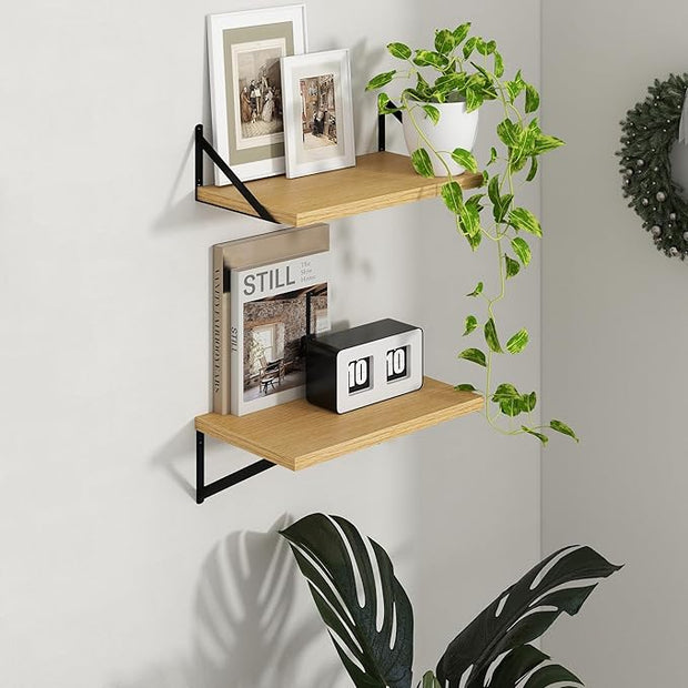 Axeman Deep Floating Shelves - 20 Inch Floating Shelves Set of 2-12 Inch Deep Oak Wall Shelves for Living Room Bathroom Kitchen