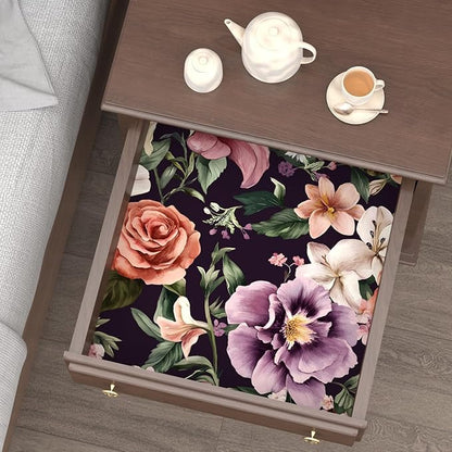 Purple Vintage Floral Wallpaper Peel and Stick Red Rose Peony Flowers Contact Paper 17.5" x 118" Wall Paper Self Adhesive Waterproof Removable for Room Shelves Cabinet Drawer Table Decor