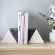 Cork & Mill Marble Book Ends for Shelves, Decorative Bookends for Heavy Books, Unique Mid Century Modern Gray and White Bookends with Brass Inlay, Heavy Duty Bookshelf Stopper, Set of 2