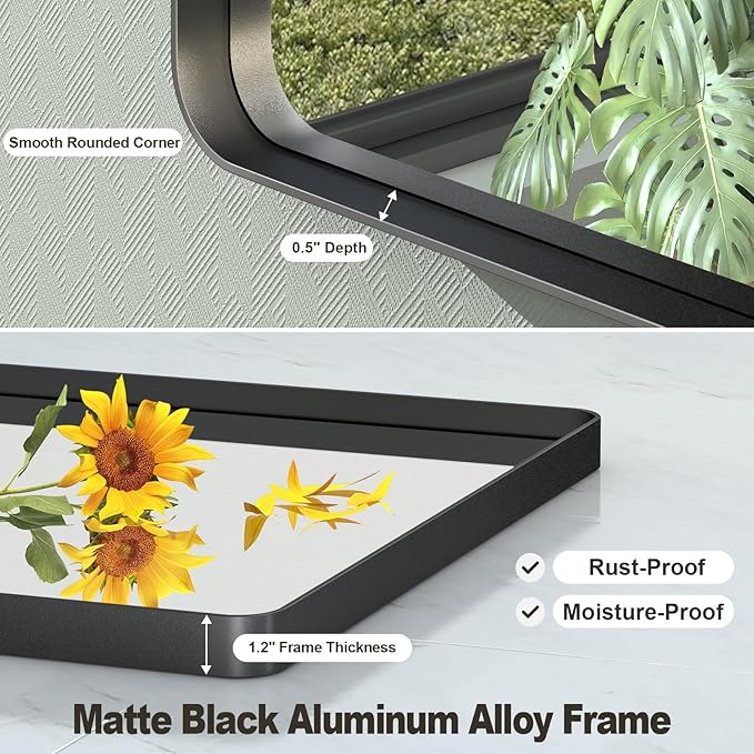 72x36 Inch Black Framed Bathroom Mirror for Wall, Large Matte Metal Framed Wall Mirror, Rounded Rectangle Vanity Mirror, Tempered Glass, Anti-Rust, Shatterproof (Horizontal/Vertical)
