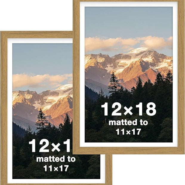 FrameWorks 2-Pack, 12x18 Matted to 11x17 Picture Frame, Golden Oak – Classic Wooden Photo Frame with Tempered Glass, Modern Matte Finish for Prints, Posters, Certificates & Wall Decor – Gallery-Ready