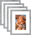 Vittanly 8x10 Picture Frame Set of 4, Display Pictures 5x7 with Mat or 8x10 without Mat, Engineered Wood with Shatter Resistant Plexiglass, Wall Gallery Photo Frames for Wall or Tabletop, Grey