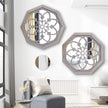 2 PCS 20 inch Octagon Wall-Mounted Mirrors,Vintage Farmhouse Mirror for Wall Decor,Barn Wood Color Decorative Accent Mirror for Foyer, Bathroom, Bedroom. (20”x20”)