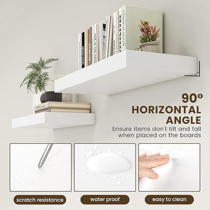 30 Inch Floating Shelves | 12 Inch Deep White Floating Shelves | 30" W x 12" D Rustic Wood Shelves for Wall | Deep White Shelves for Living Room Bathroom Laundry Room Kitchen