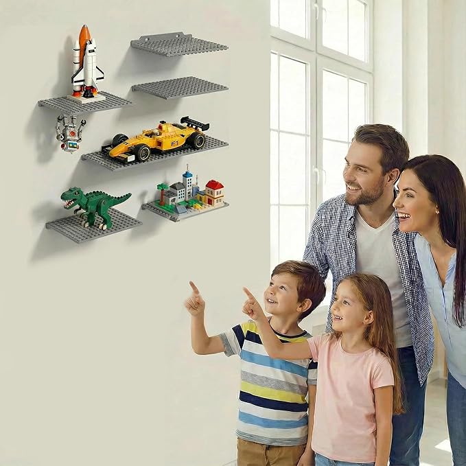 12 Pack Floating Shelves for Wall Display&Storage Compatible with Lego Building Bricks, Dual-Sided Wall Shelf with 16x13 Studs for Lego Shelf Display,Room Decor,Grey