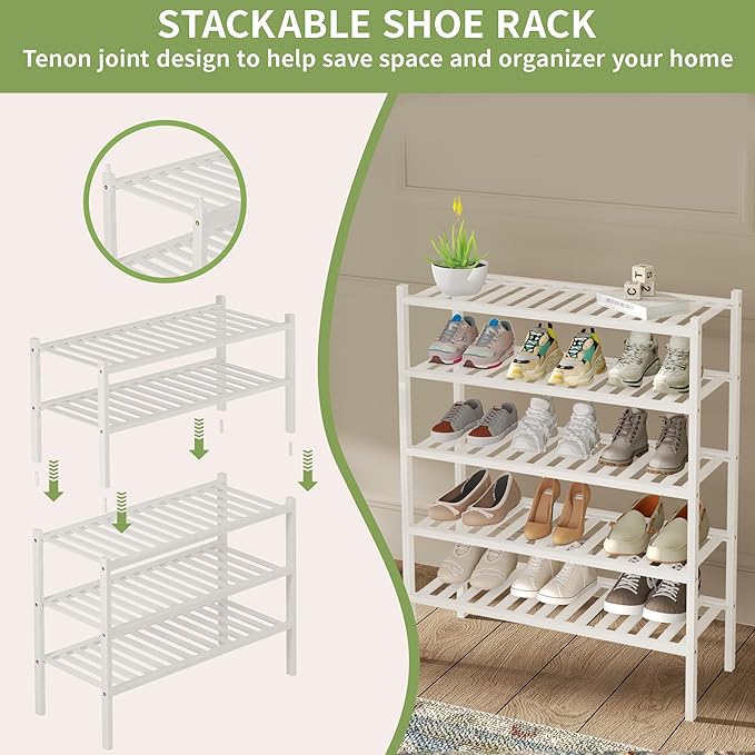 3 Tier Bamboo Shoe Rack for Closet Free Standing Wood Shoe Shelf Storage Organizer for Entryway Small Space Stackable 27